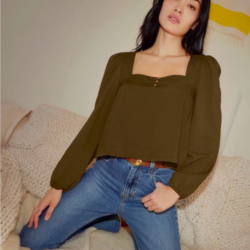 Nation LA Olive Long-Sleeve Pascale Top Size M Puffy Sleeve Poplin NWOT